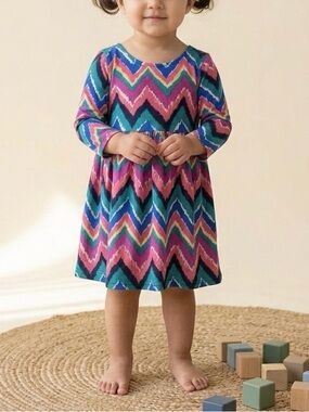 Lilly Pulitzer Girls Hearts A Flutter Chevron Print Long Sleeve Jersey Dress
